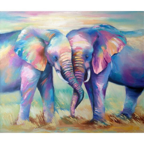 Coloured Elephants - Full Round - Diamond Painting