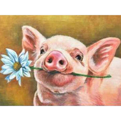 Pig with Flower - Full Round - Diamond Painting